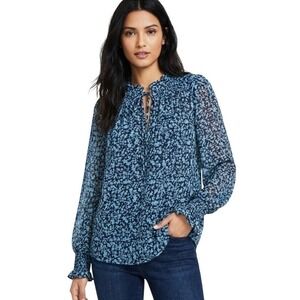 Philosophy Republic Clothing Floral Print Smocked Neck Tie Long Sleeve Blouse 3X